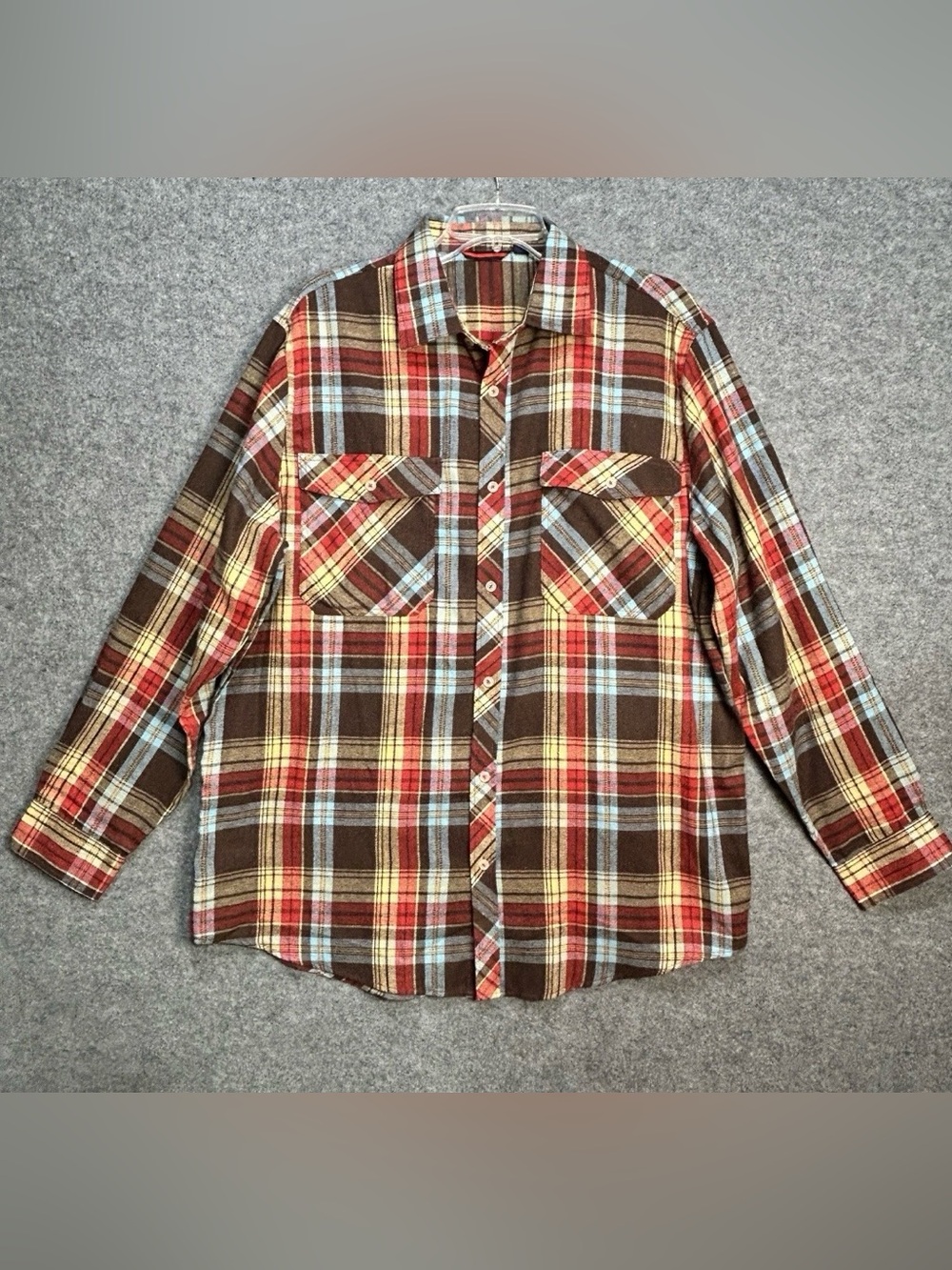 Design In Italy Men's XL Brown Plaid Flannel Shirt 90’s Revival Outdoor Casual